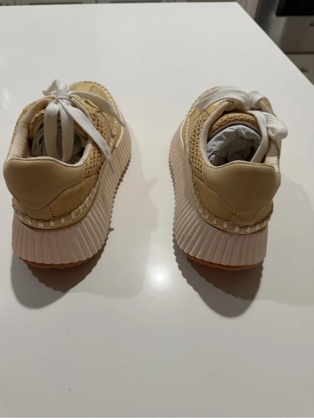 Dolce Vita Tan Woven Platform Sneakers with White Laces